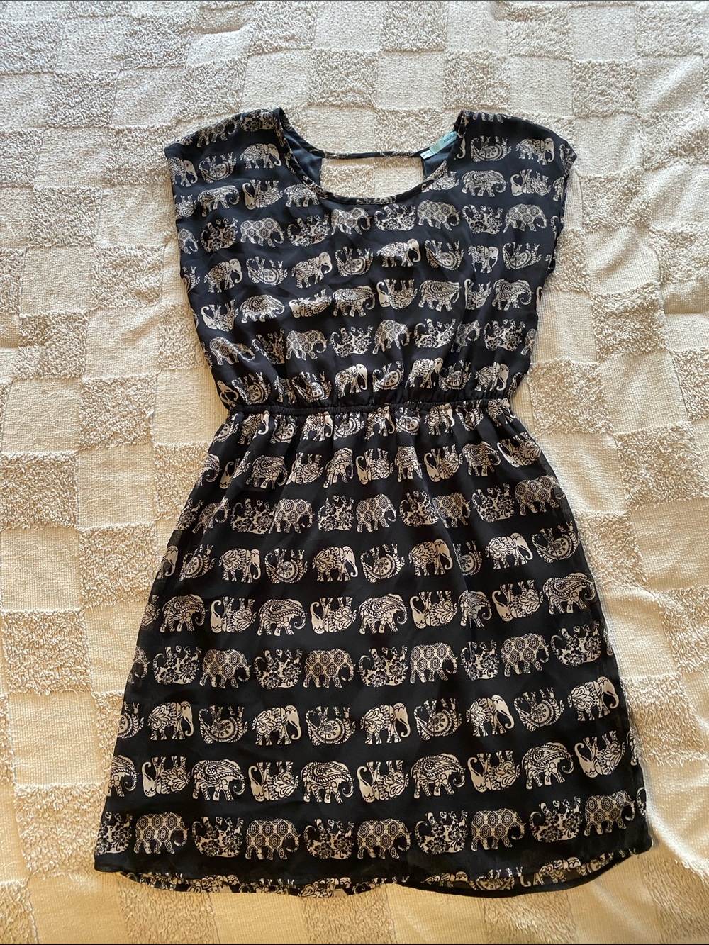 Maurices Black Mini Dress with Cream Elephant Print